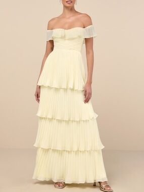 Lulus Always Remarkable Pale Yellow Off-the-shoulder Maxi Dress - Size M